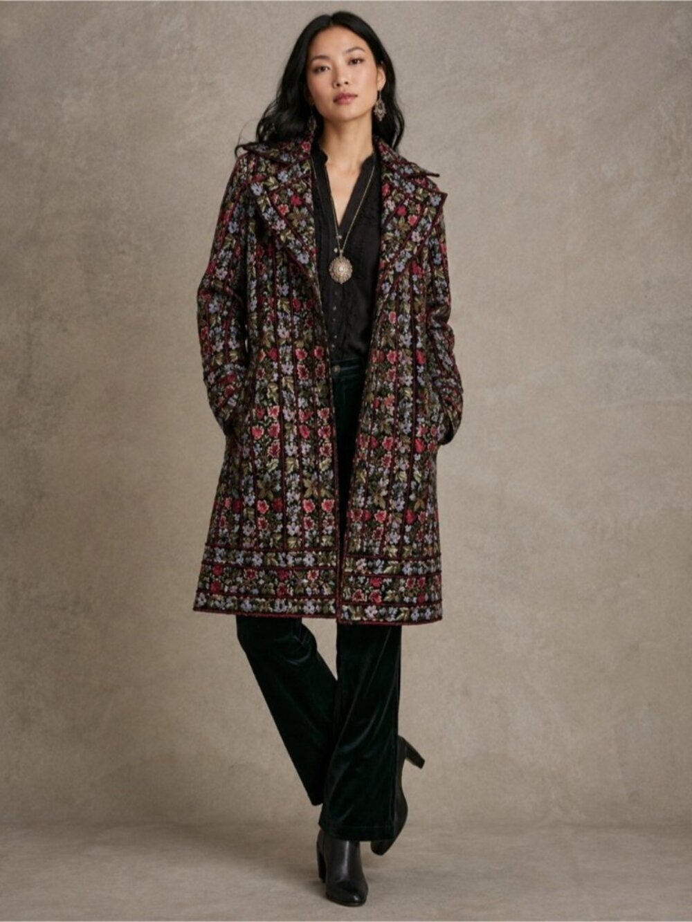 BIYA by Johnny Was Vintage Floral Tapestry Embroidered Long Coat Jacket Size S